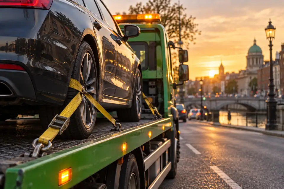 Car secured on a KS Vehicle Recovery flatbed