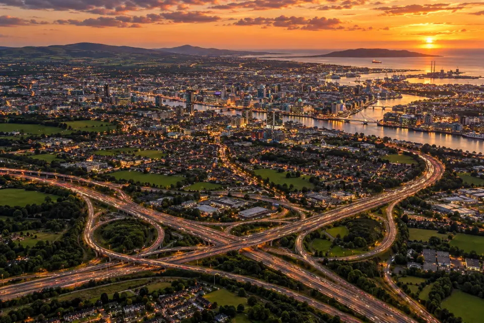 Dublin motorway and city at dusk